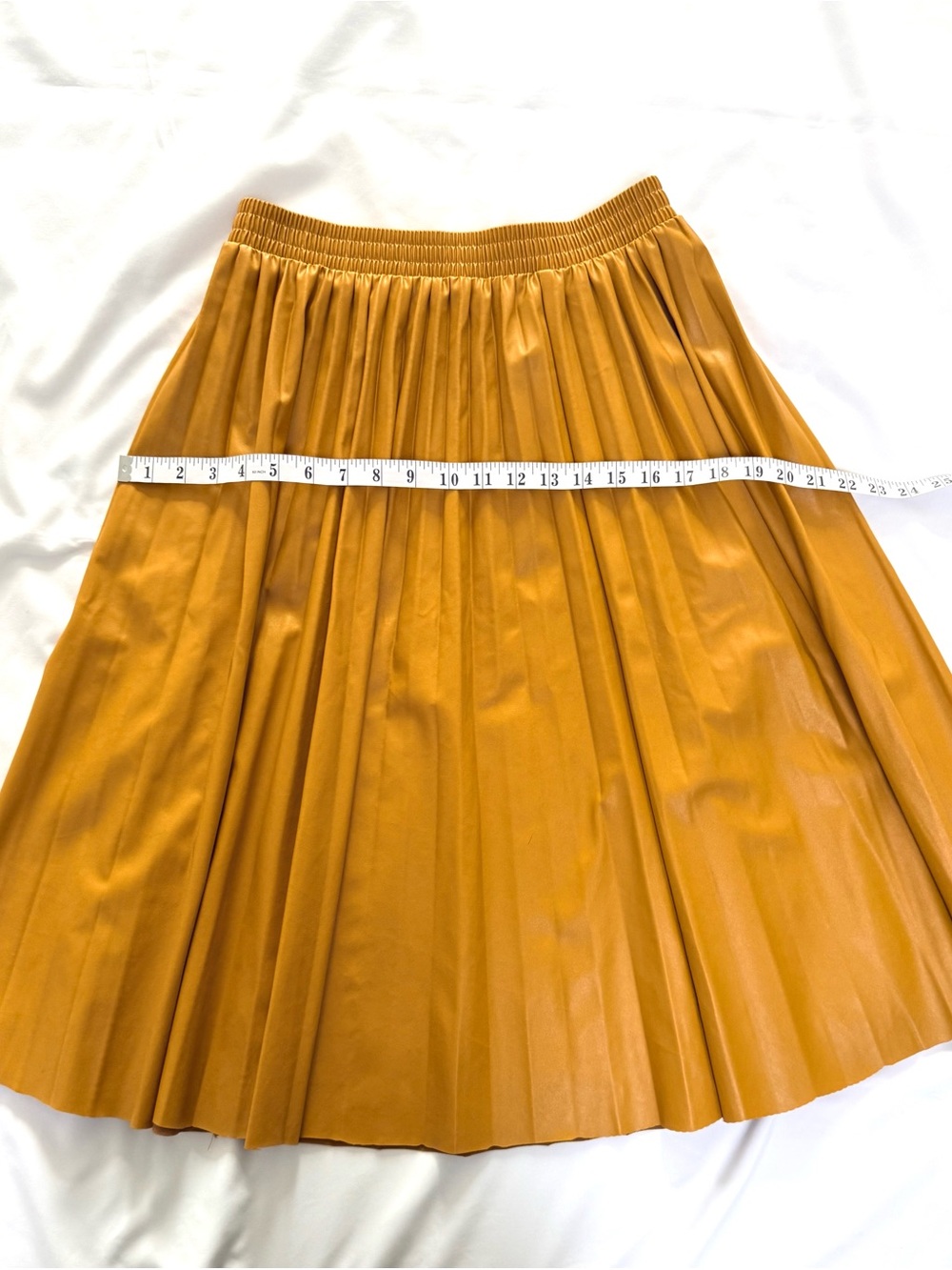 Kate Hewko Pleated Accordion Faux Leather Vegan A Line Midi Skirt Elastic Waist - Picture 6 of 7